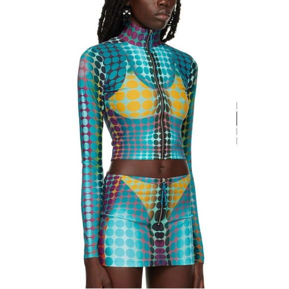 Jean Paul Gaultier Blue Polka dots mini skirt and track jacket set - Picture 4 of 5